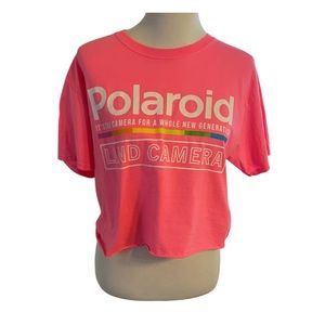 POLAROID Neon Pink Land Camera Cropped Short Sleeve Shirt Size Medium